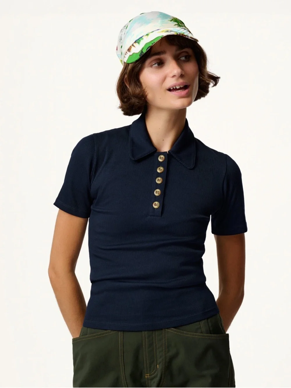 Hikerkind Ribbed Merino Wool Blend Polo 01 In Woad - Picture 7 of 7